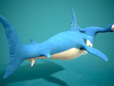 cartoon hammerhead shark Low-poly 3D model