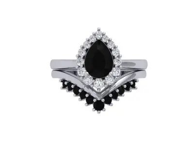 Pear Solitaire Ring Bridal set 3D print model