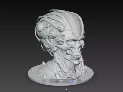 Biomechanical Skull Hybrid Cyber Organism Bust STL Model 3D print model