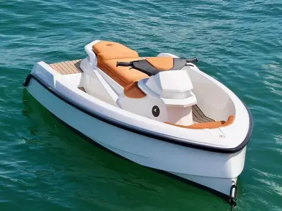 Modern Electric Tender Boat Watercraft Orange Seats Teak Deck 3D Low-poly 3D model