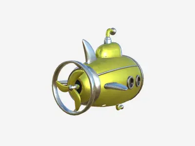 Submarine Cartoon A04 Yellow Metal - Sub Watercraft Vehicle Low-poly 3D model