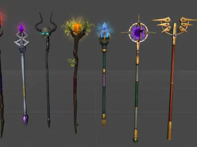 Magic Staff Bundle Low-poly 3D model