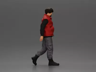 bearded man walking wearing vest sweater gray pants black boots 3D print model
