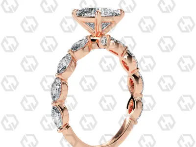 Ring 178 Princess Shape marquise on shanks with Gems 3D print model