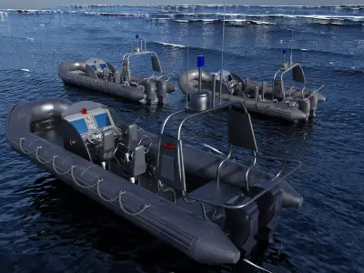 Police Zodiac Boat Low-poly 3D model