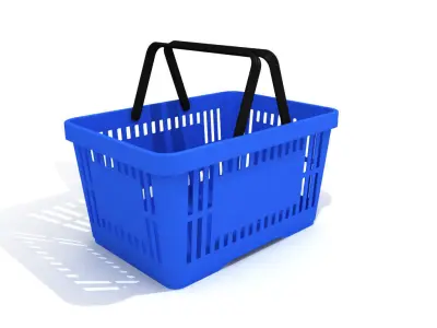 Blue plastic shopping basket for groceries 3D model