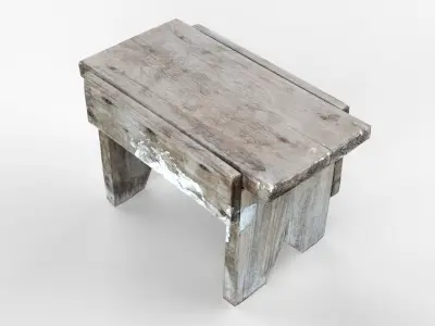 Antique Primitive Wooden Stool Long Leg Scan Low-poly 3D model