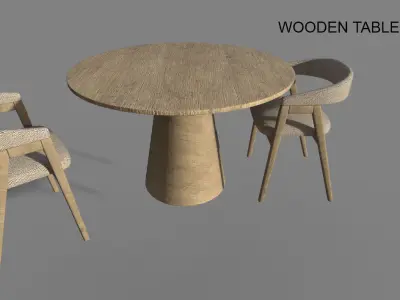 WOODEN TABLE CHAIR 3D MODEL Low-poly 3D model
