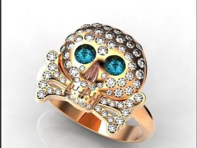  Ring skull and bones Adams head with diamonds 335 3D print model
