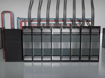 AI Data Center Liquid Cooling Cluster Rack System with PBR  3D model