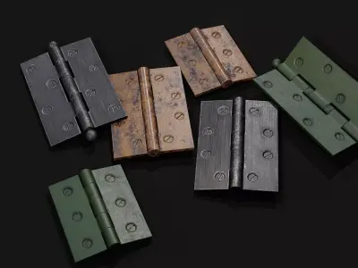 Door Hinges Pack - 3 Types and 3 Materials Low-poly 3D model