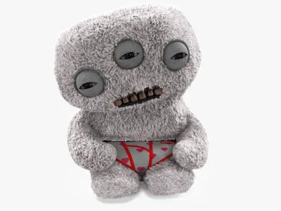 Fuggler Annoyed Plush Alien Toy White Fur Rigged for Cinema 4D 3D model