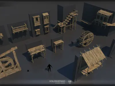 Medieval Collection 3D Model set of wooden furniture 3D model