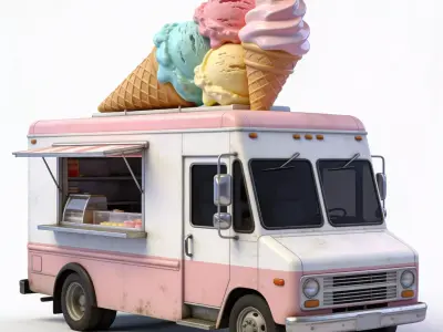 Realistic Summer Ice Cream Truck 3d model Low-poly 3D model