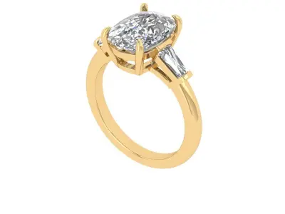 3 -stone cushion ring 3D print model