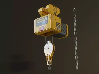 Sci-fi Crane Hoist with Chain and Load Block 3D model