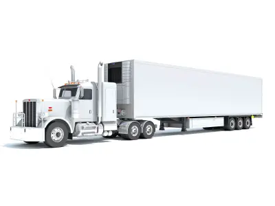 Semi Truck with Refrigerator Trailer 3D model