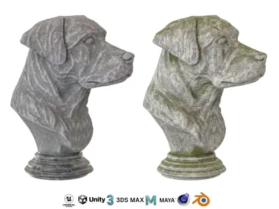 Dog bust stone statues Low-poly 3D model