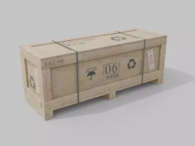 Wide Narrow Wooden Crate - Customizable Shipping Box Low-poly 3D model