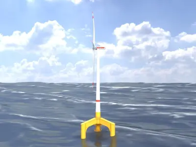 Wind turbine with Tripile Offshore Foundation E1 H-132 RD-172 m Low-poly 3D model