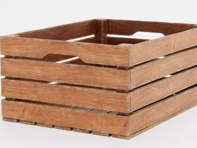 Wooden Box V1 - Open Slatted Storage Crate 3D model