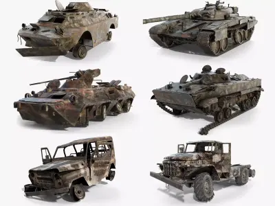 Soviet Military Vehicles Wrecked 3D Model Pack