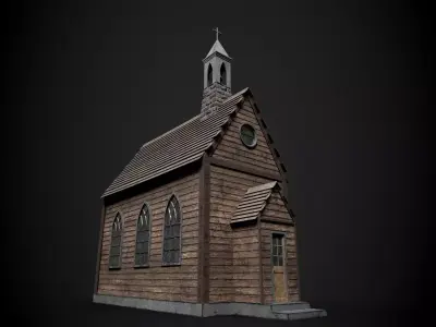 Church wooden Low-poly 3D model