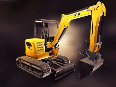 Excavator mixed model PBR Low-poly 3D model