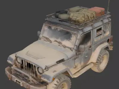 Damaged Post Apocalyptic Off Road Jeep 3D Model V04 Low-poly 3D model