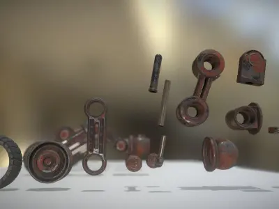 Hydraulic Suspension with Tires Rusty Version Rigged and Animate Low-poly 3D model