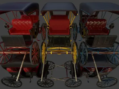 Carriage - Low Poly victorian horse drawn Low-poly 3D model