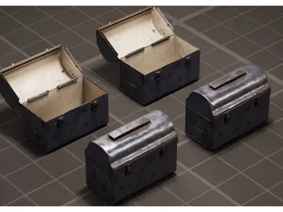 Old Worn Metal Utility Toolbox - Lunchbox Set Low-poly 3D model