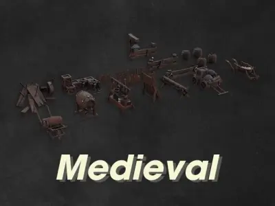 Combo 11 Props Enviroments Medieval lowpoly game asset Low-poly 3D model