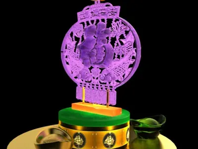 Chinese gold Ingot with fu logo  3D model