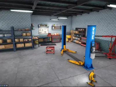 Garage-Autoservice Repair Workshop Unity URP Low-poly 3D model