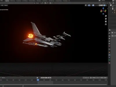 Fighter Jet with Fire mesh Free 3D model