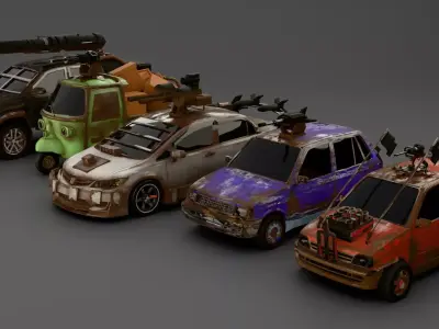 5 Pakistan Combat Vehicles Pack Post Apocalyptic Cars Model Pack Low-poly 3D model