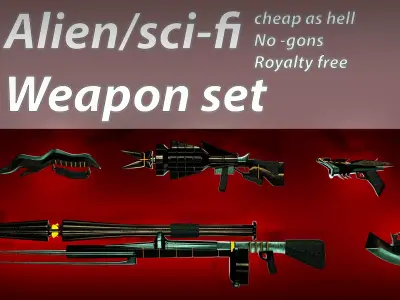 Alien sci-fi weapon set Low-poly 3D model
