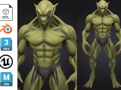 Alien Reptilian Creature Muscle Futuristic Sci Fi Low-poly 3D model