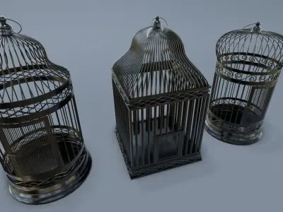 Bird cage Collection Low-poly 3D model