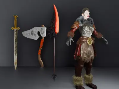 High Details Low Poly Female Viking Warrior Game Ready Character Low-poly 3D model