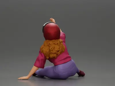 Biker Girl in a helmet who fell off a motorbike being helped 3D print model