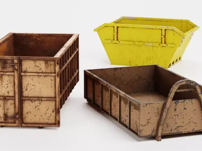 3 Skips Set - Worn Industrial Waste Containers 3D model