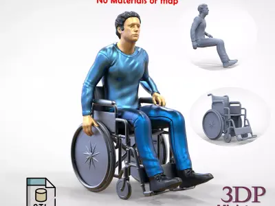 N2 Disabled man on wheelchair 3D print model