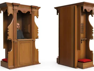 Confessional Booth with Priest 3D model