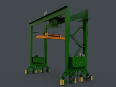 PBR Rubber Tyred Gantry Crane RTG V2 - Green Low-poly 3D model