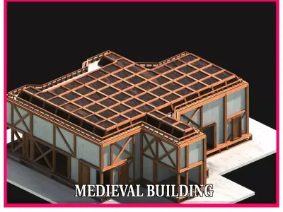 Medieval Low Poly Building  Castle Wooden Village Stone House 35 Low-poly 3D model