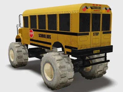 School bus monster truck Low-poly 3D model