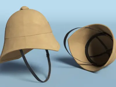 British Army Pith Helmet Beige Worn Strap 3D model