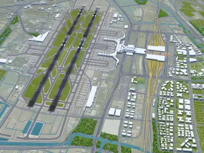 Shanghai Hongqiao International Airport 12km Low-poly 3D model